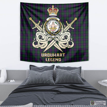 Urquhart Tartan Tapestry with Clan Crest and the Golden Sword of Courageous Legacy