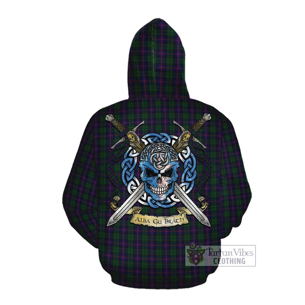 Tartan Vibes Clothing Urquhart Tartan Cotton Hoodie with Family Crest Celtic Skull Style