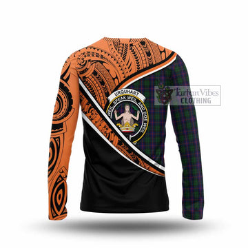 Urquhart Crest Tartan Long Sleeve T-Shirt with Polynesian Vibes Style - Orange Version