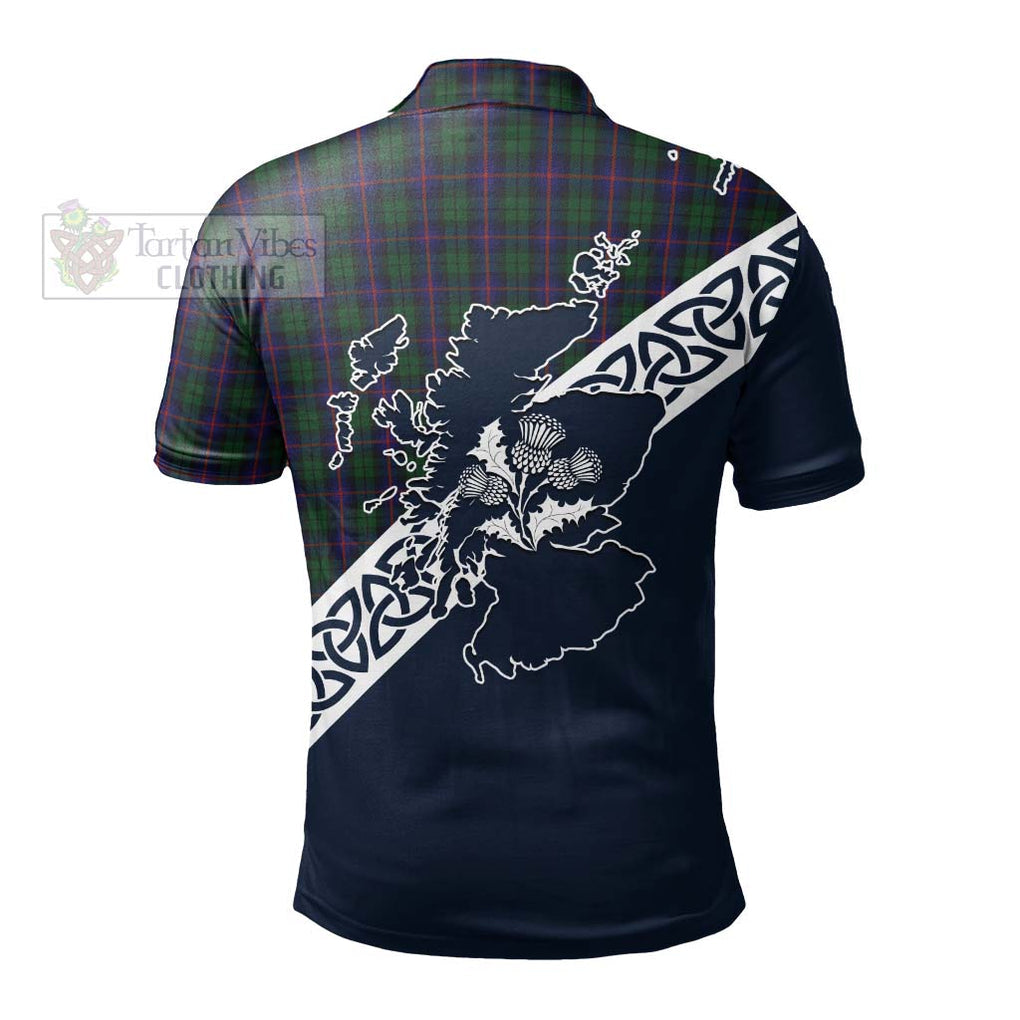 Urquhart Tartan Polo Shirt Featuring Thistle and Scotland Map - Tartanvibesclothing Store
