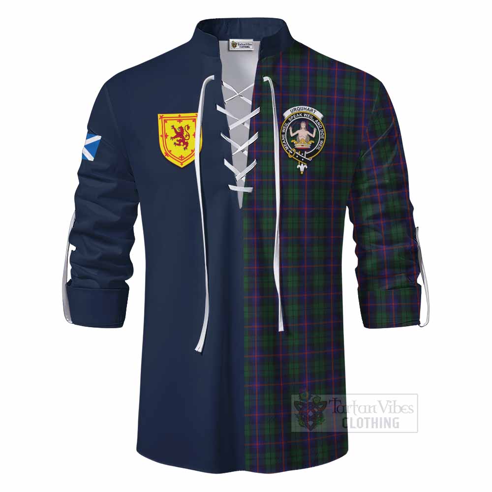 Urquhart Tartan Ghillie Kilt Shirt Alba with Scottish Lion Royal Arm Half Style