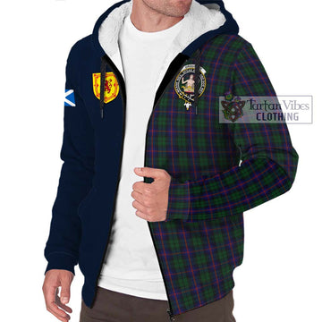 Urquhart Tartan Sherpa Hoodie Alba with Scottish Lion Royal Arm Half Style