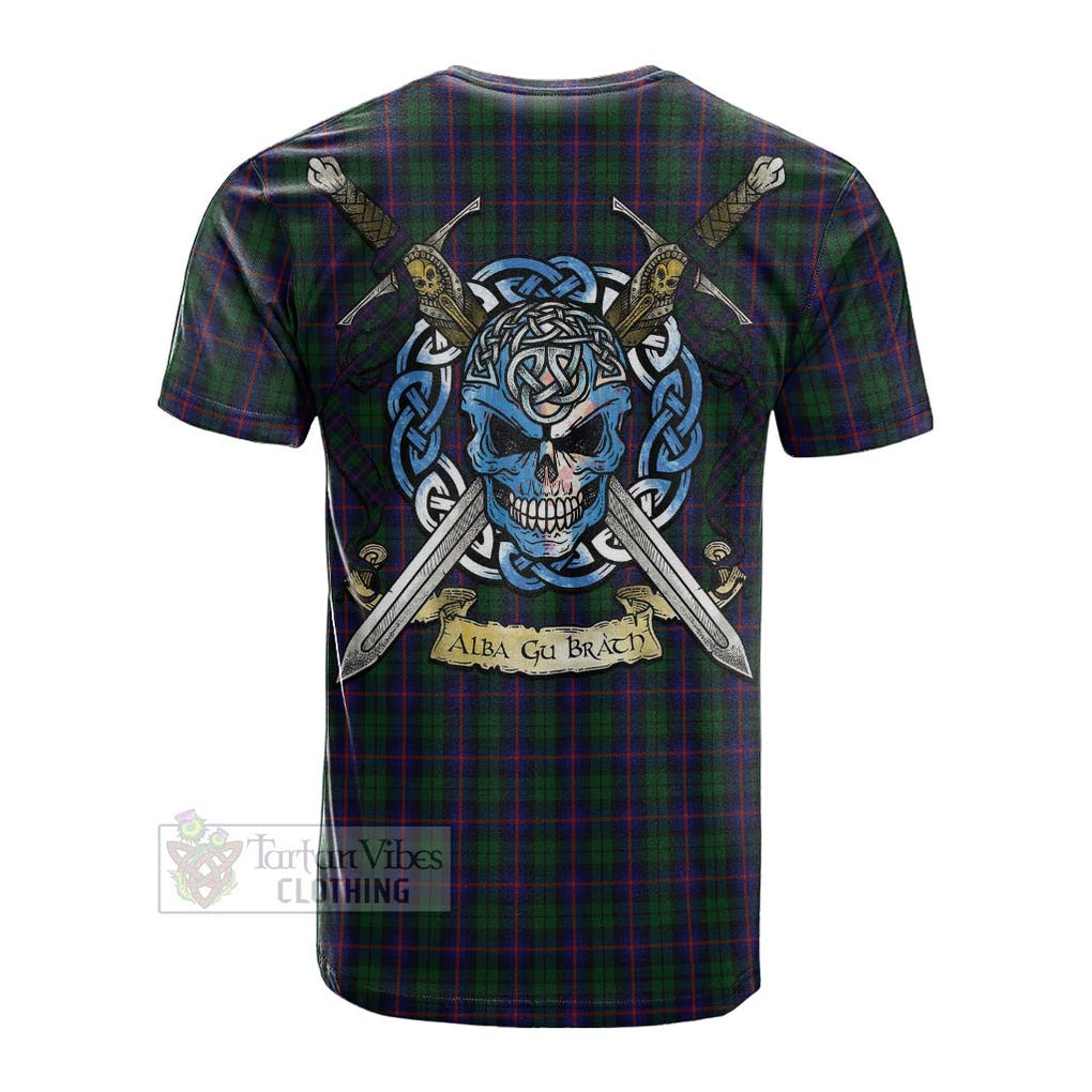 Tartan Vibes Clothing Urquhart Tartan Cotton T-shirt with Family Crest Celtic Skull Style