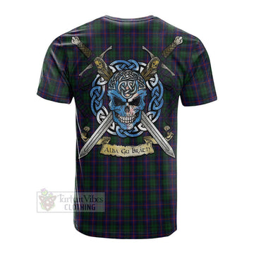 Urquhart Tartan Cotton T-shirt with Family Crest Celtic Skull Style