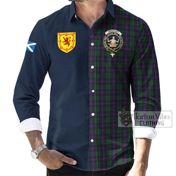 Urquhart Tartan Long Sleeve Button Shirt Alba with Scottish Lion Royal Arm Half Style