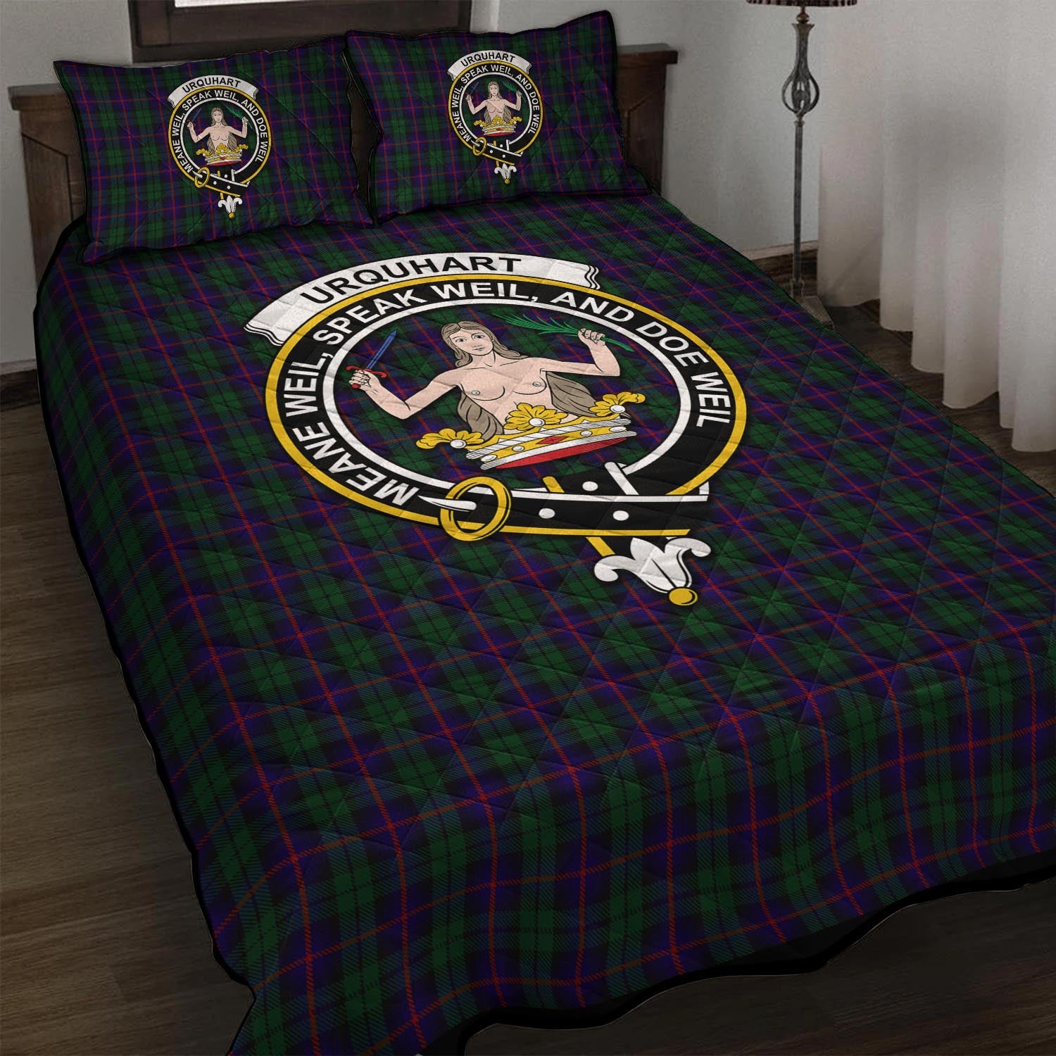 Urquhart Tartan Quilt Bed Set with Family Crest - Tartan Vibes Clothing