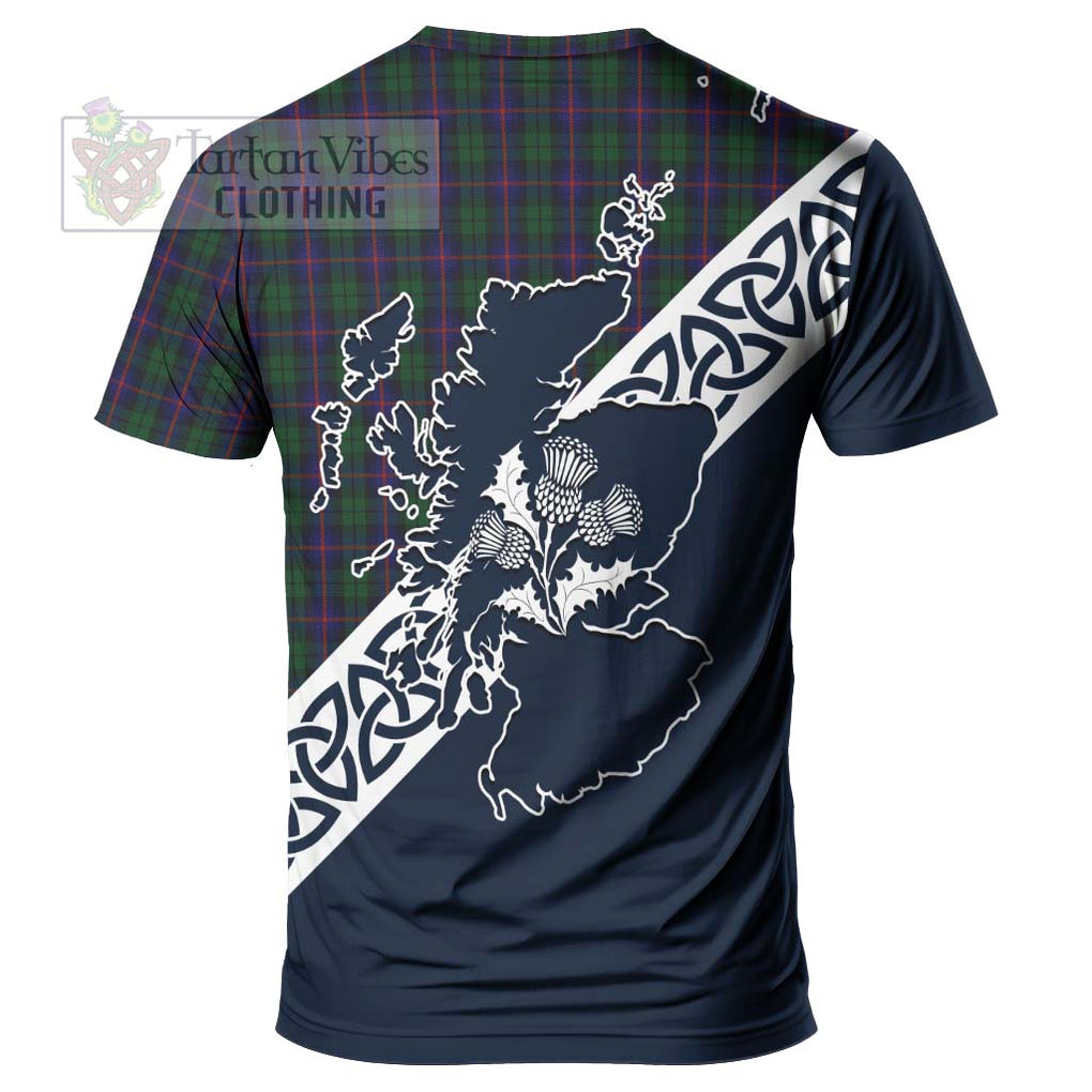 Urquhart Tartan T-Shirt Featuring Thistle and Scotland Map - Tartanvibesclothing Store
