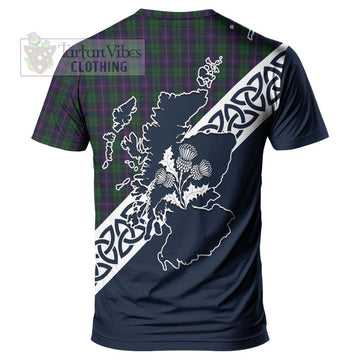 Urquhart Tartan T-Shirt Featuring Thistle and Scotland Map