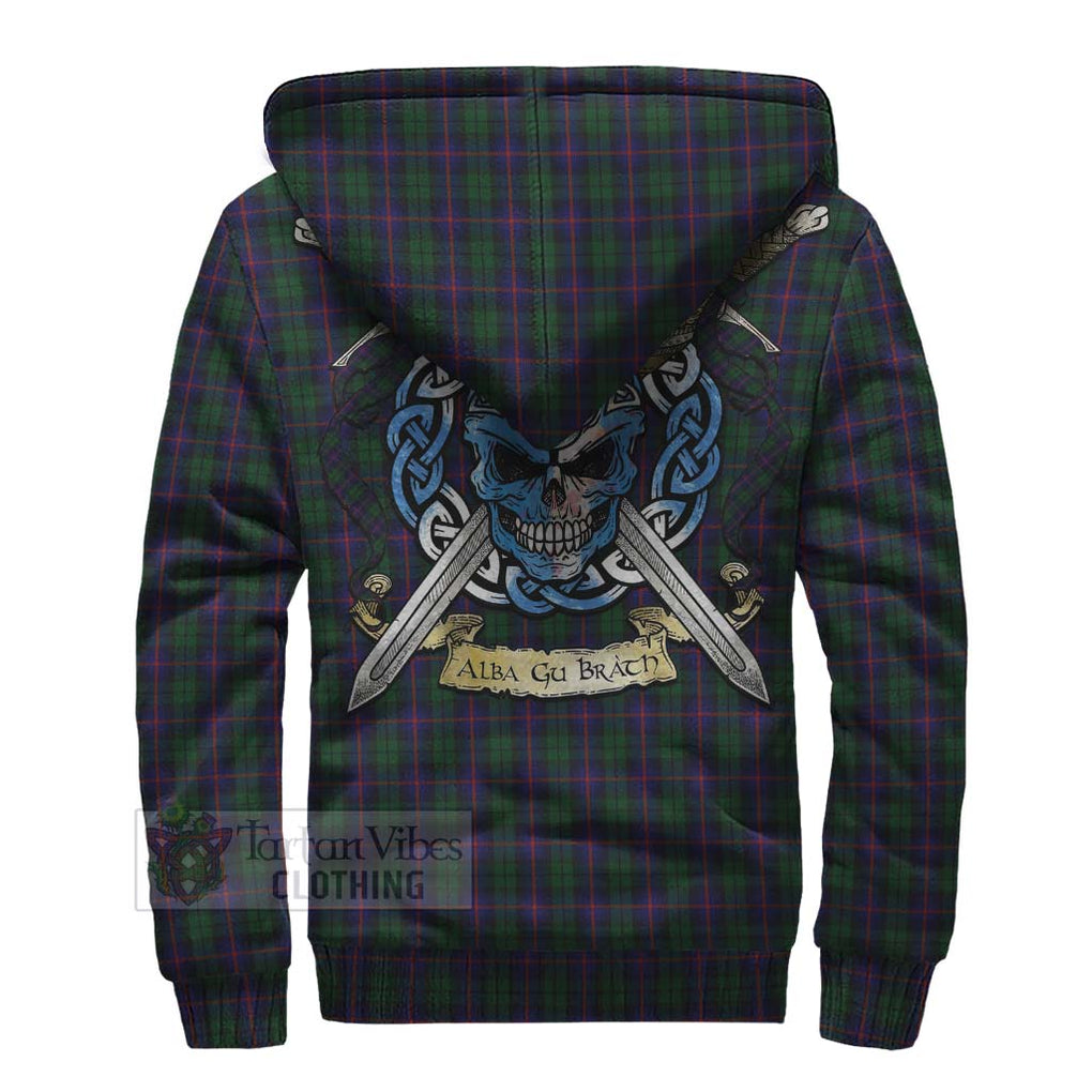 Tartan Vibes Clothing Urquhart Tartan Sherpa Hoodie with Family Crest Celtic Skull Style