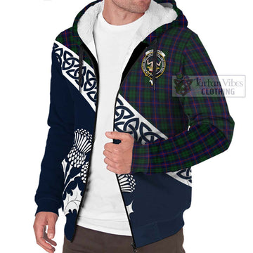 Urquhart Tartan Sherpa Hoodie Featuring Thistle and Scotland Map