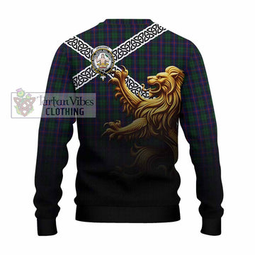 Urquhart Crest Tartan Knitted Sweater with Golden Lion Emblem Celtic Style - Tartan Vibes Clothing