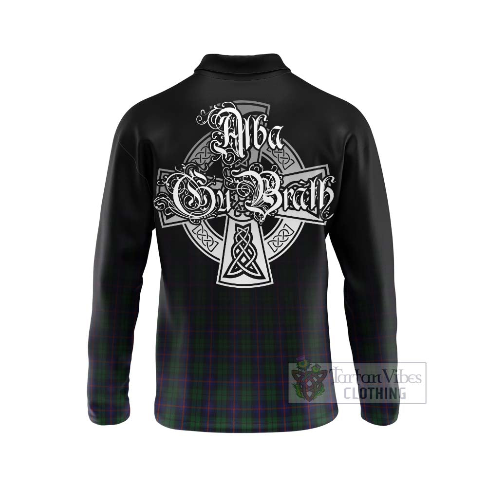 Tartan Vibes Clothing Urquhart Tartan Long Sleeve Polo Shirt Featuring Alba Gu Brath Family Crest Celtic Inspired