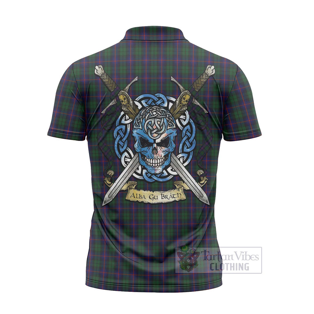 Tartan Vibes Clothing Urquhart Tartan Zipper Polo Shirt with Family Crest Celtic Skull Style