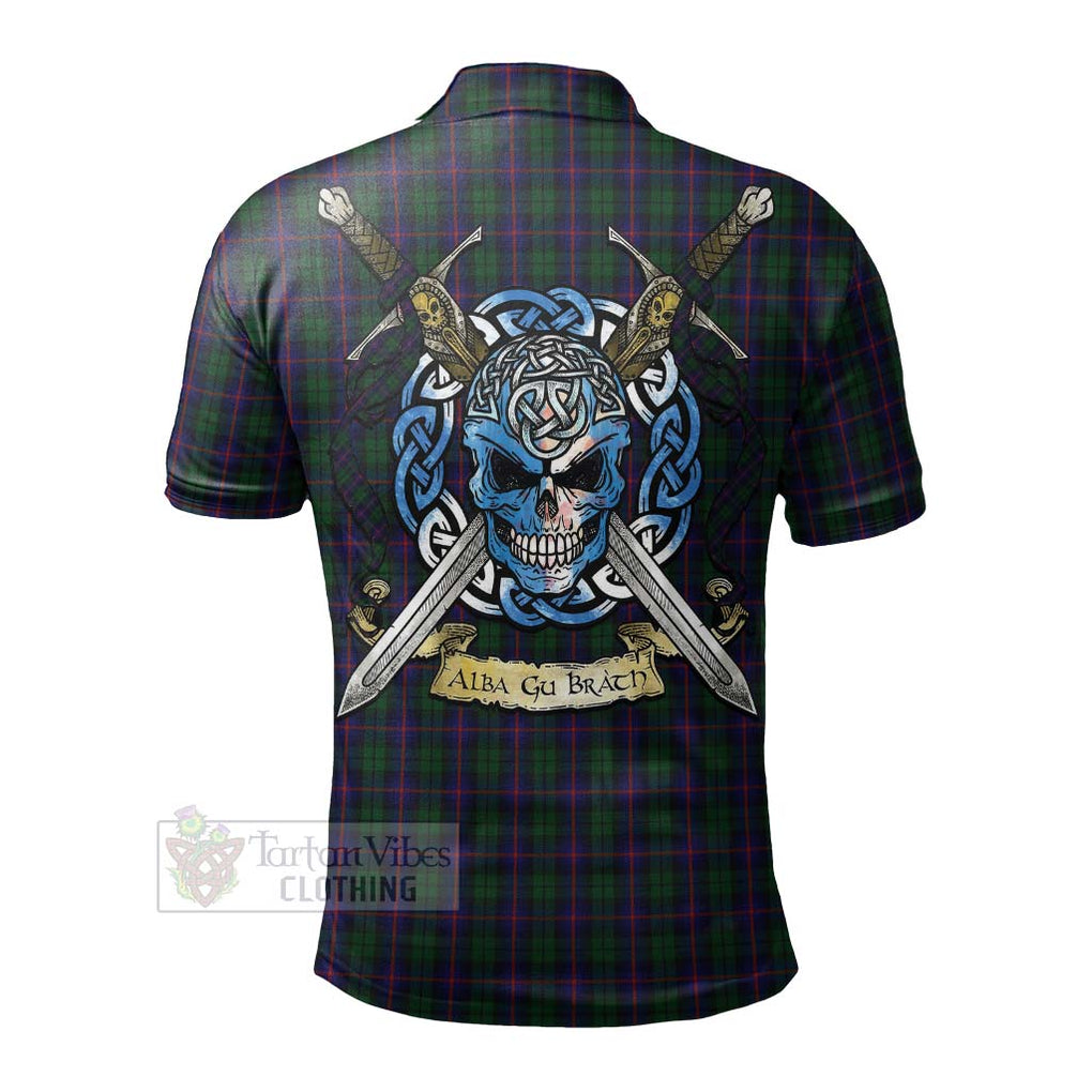 Tartan Vibes Clothing Urquhart Tartan Polo Shirt with Family Crest Celtic Skull Style