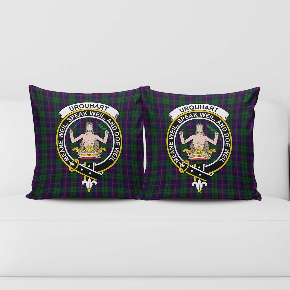 Urquhart Tartan Pillow Cover with Family Crest - Tartanvibesclothing