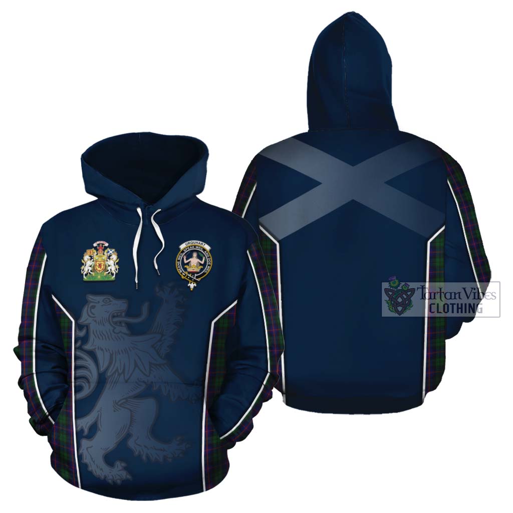 Tartan Vibes Clothing Urquhart Tartan Cotton Hoodie with Family Crest and Lion Rampant Vibes Sport Style