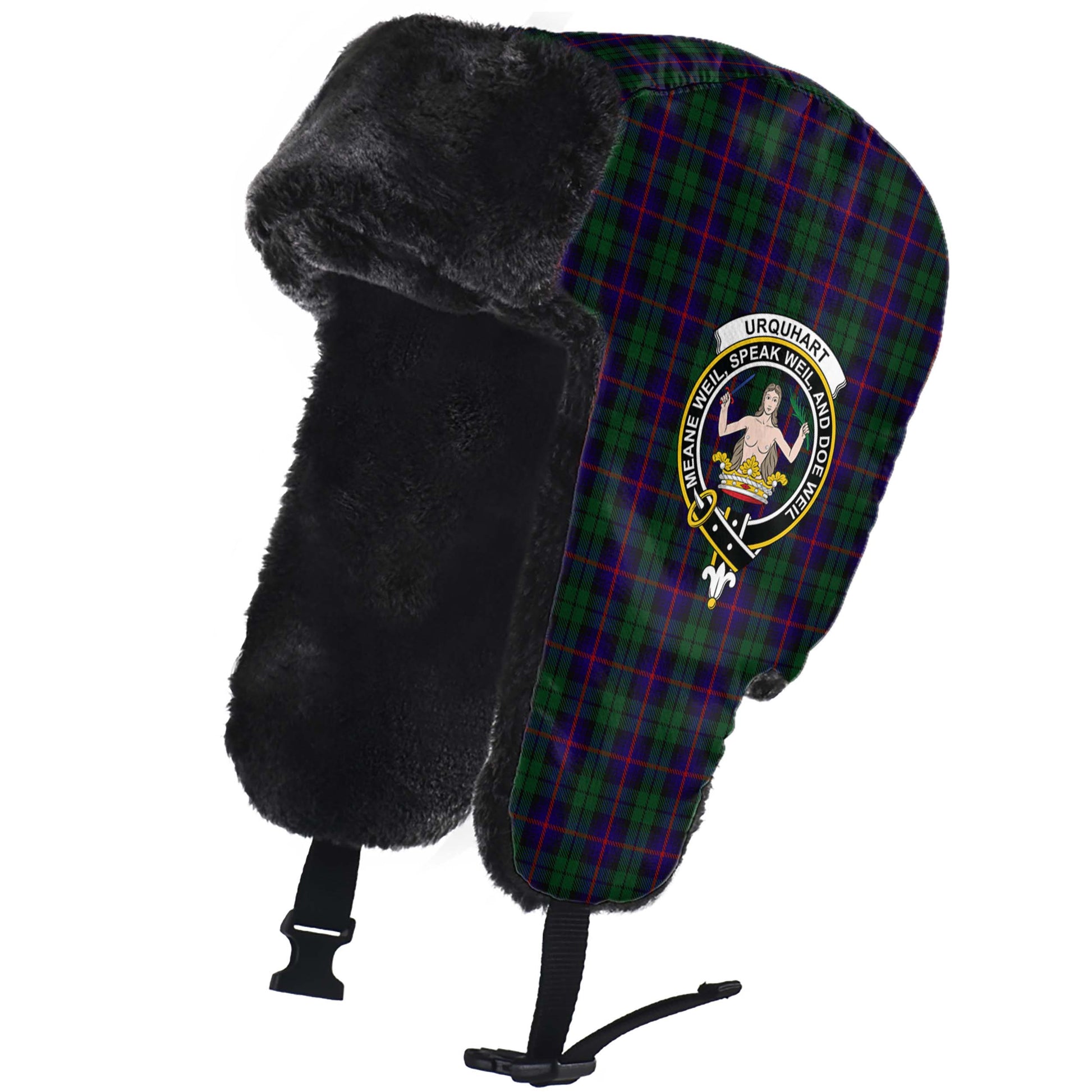 Urquhart Tartan Winter Trapper Hat with Family Crest - Tartanvibesclothing