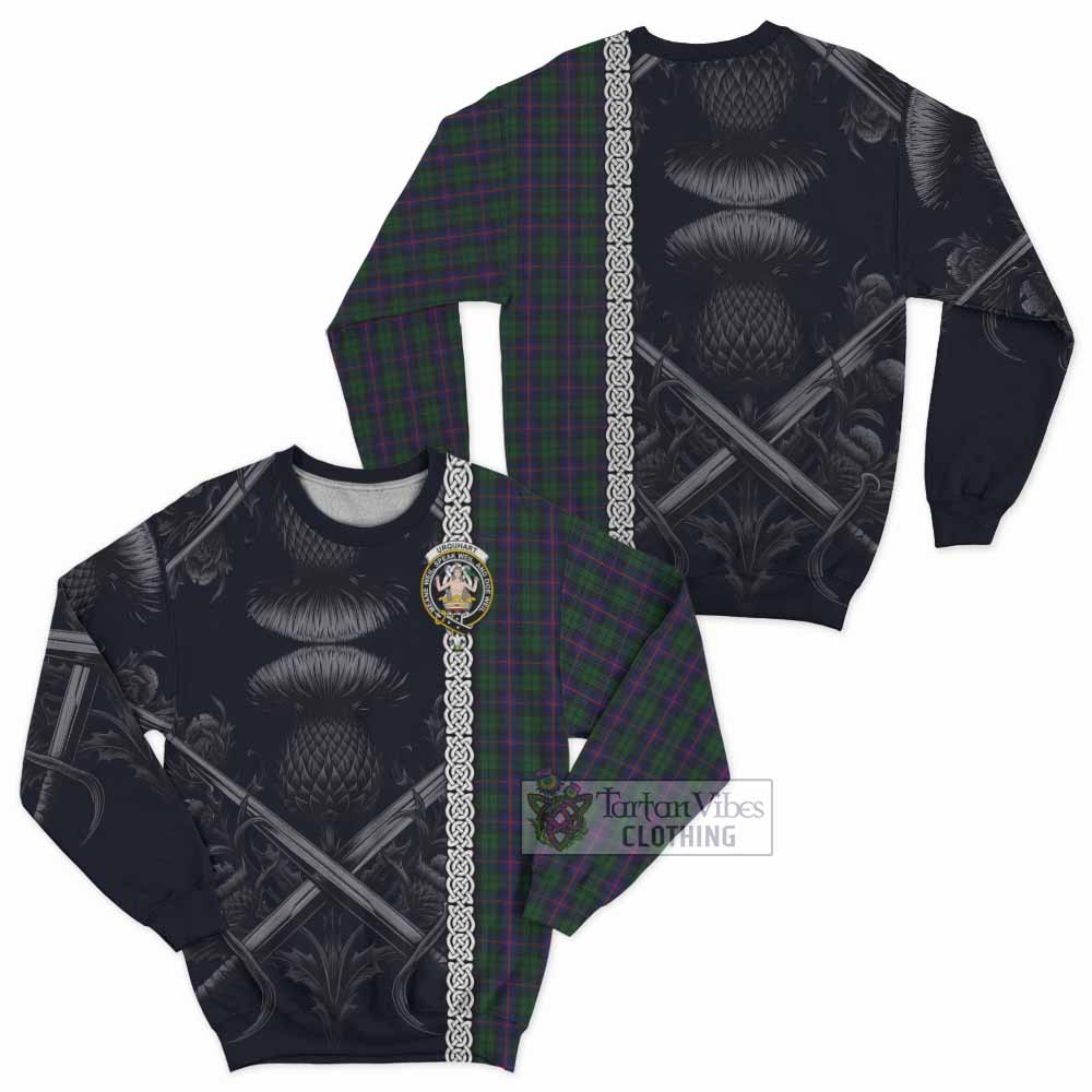 Tartan Vibes Clothing Urquhart Tartan Sweatshirt with Family Crest Cross Sword Thistle Celtic Vibes