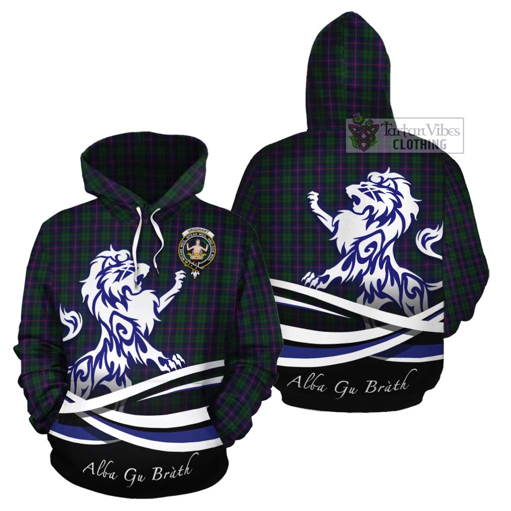 Tartan Vibes Clothing Urquhart Tartan Cotton Hoodie with Alba Gu Brath Regal Lion Emblem