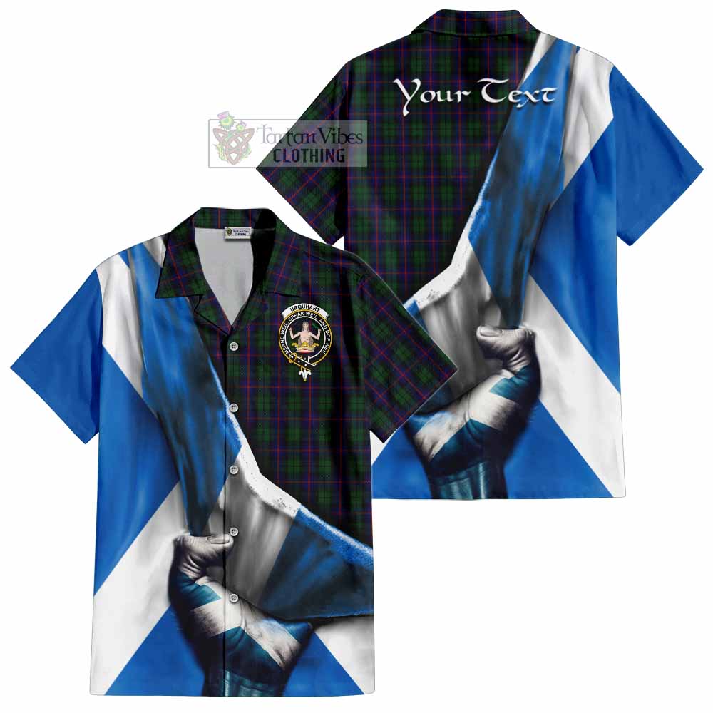 Tartan Vibes Clothing Urquhart Tartan Short Sleeve Button Shirt with Family Crest Scotland Patriotic Style