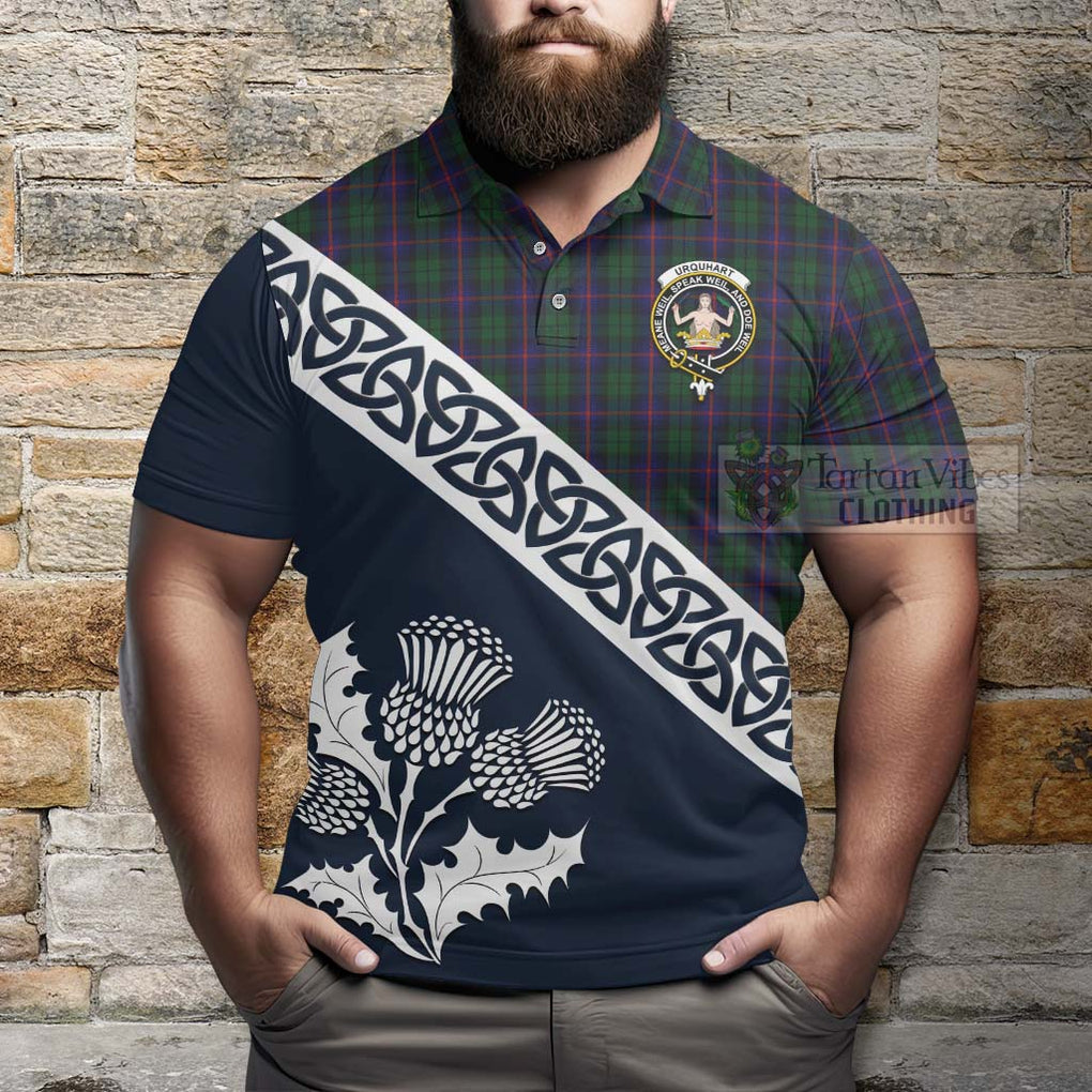 Urquhart Tartan Polo Shirt Featuring Thistle and Scotland Map - Tartanvibesclothing Store