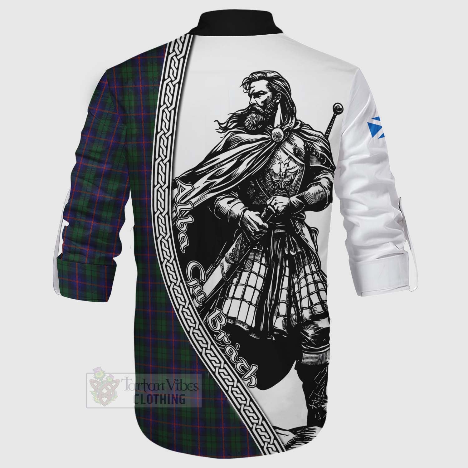 Tartan Vibes Clothing Urquhart Tartan Clan Crest Ghillie Kilt Shirt with Highlander Warrior Celtic Style