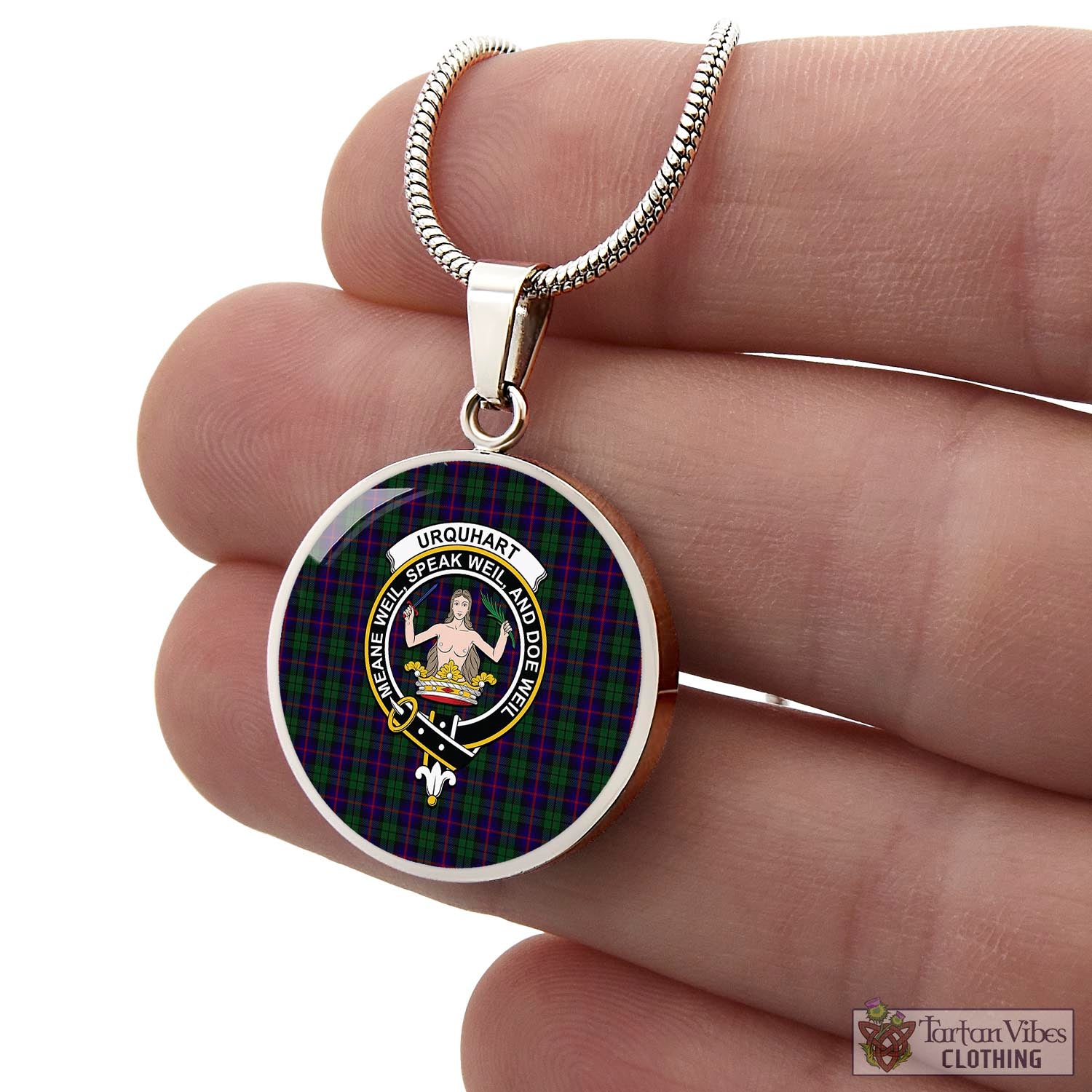 Tartan Vibes Clothing Urquhart Tartan Circle Necklace with Family Crest