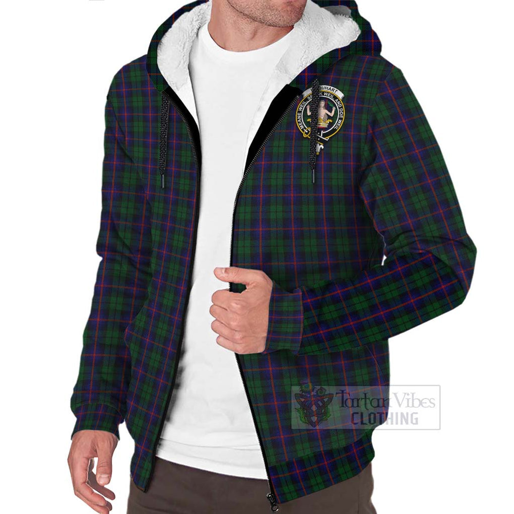 Tartan Vibes Clothing Urquhart Tartan Sherpa Hoodie with Family Crest Celtic Skull Style