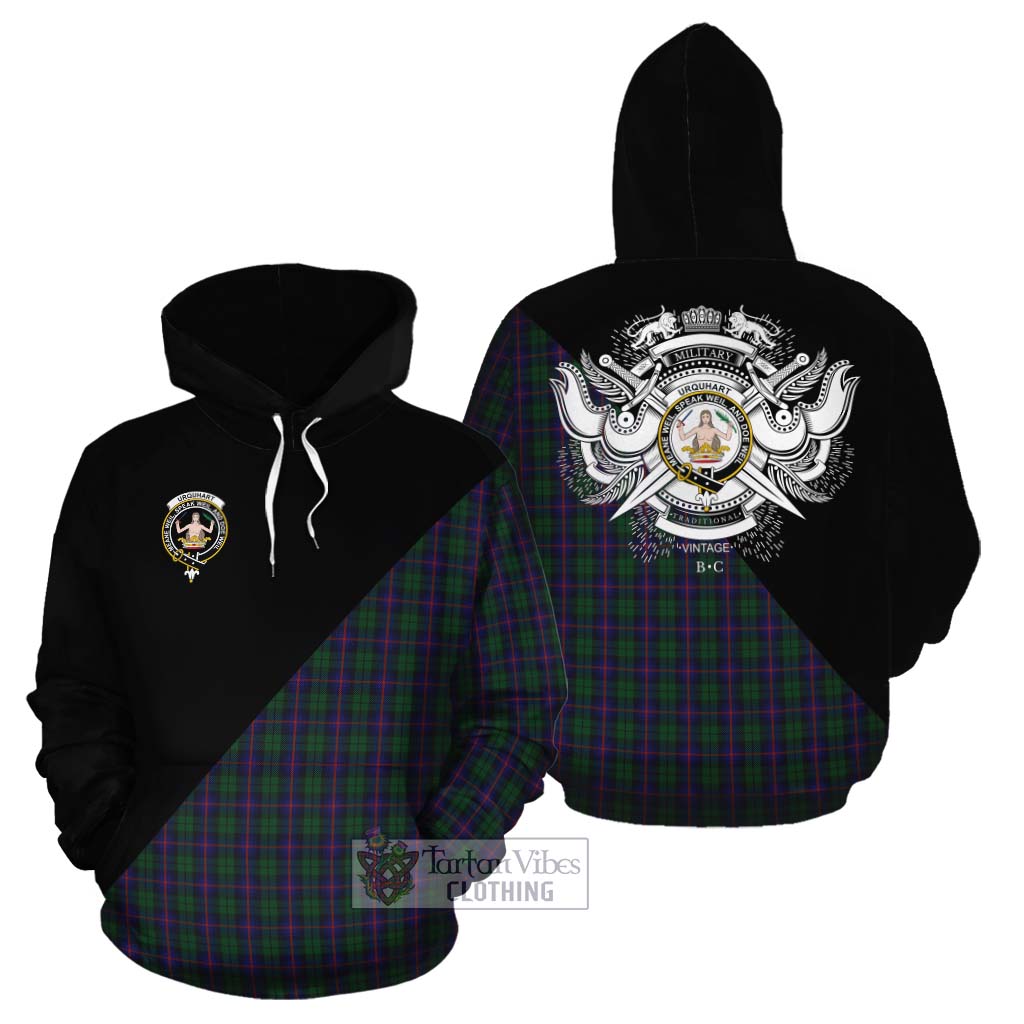 Tartan Vibes Clothing Urquhart Tartan Cotton Hoodie with Family Crest and Military Logo Style