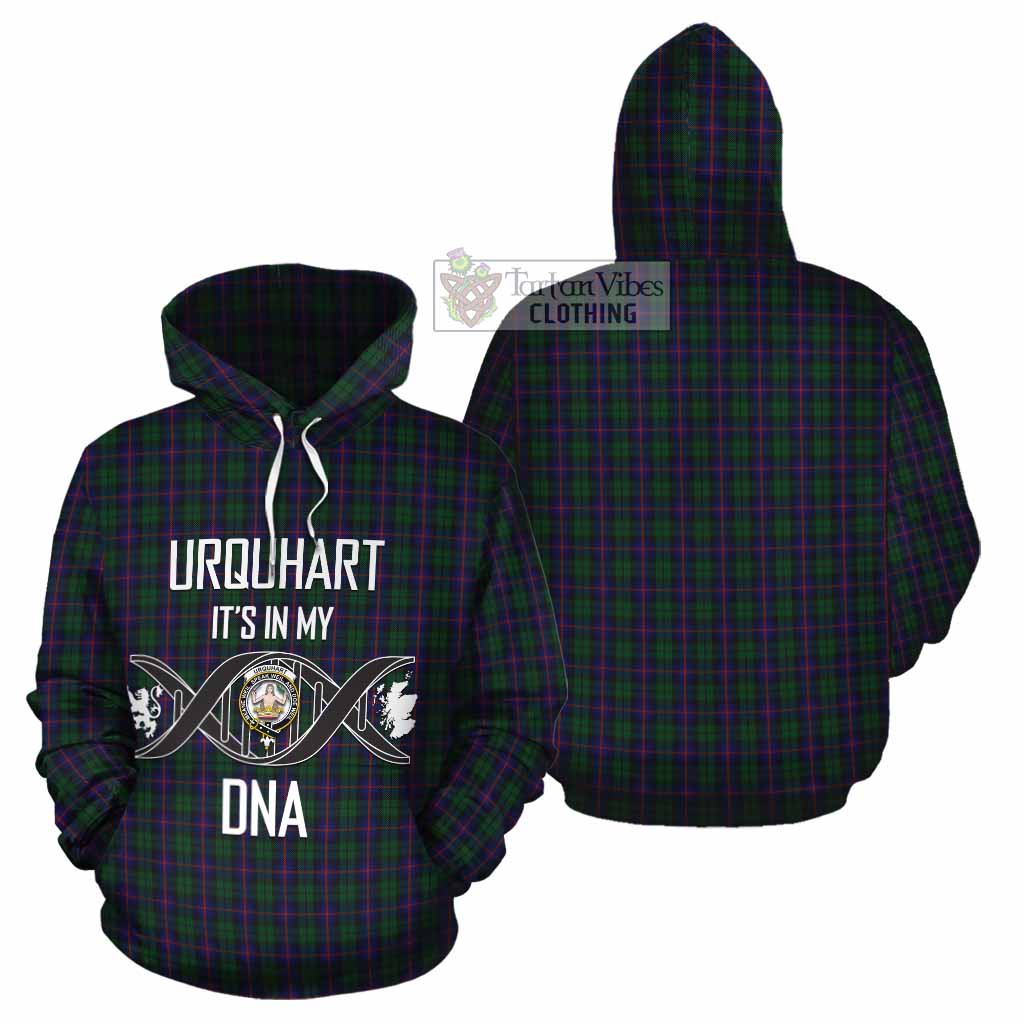 Tartan Vibes Clothing Urquhart Tartan Cotton Hoodie with Family Crest DNA In Me Style