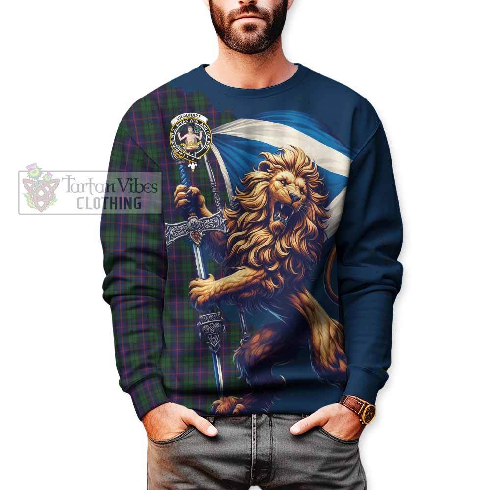 Tartan Vibes Clothing Urquhart Tartan Family Crest Sweatshirt with Scottish Majestic Lion