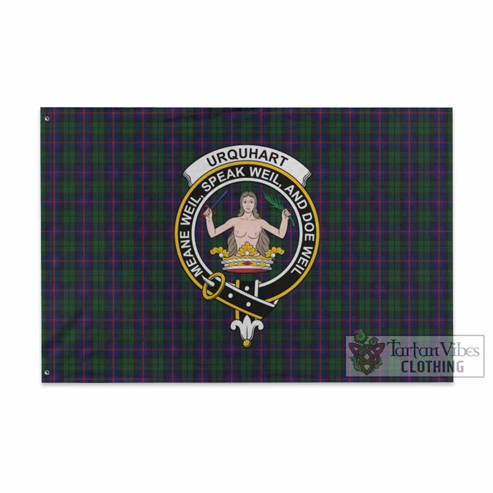 Tartan Vibes Clothing Urquhart Tartan House Flag with Family Crest