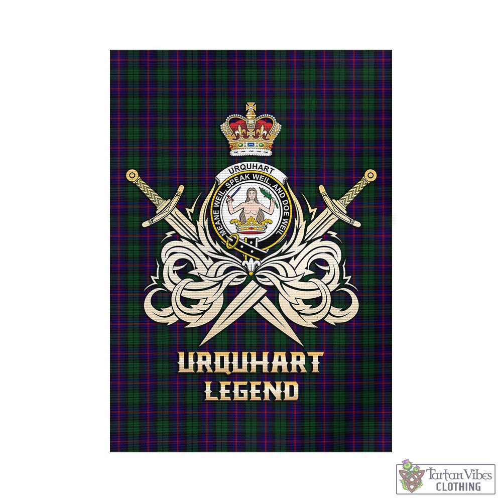 Tartan Vibes Clothing Urquhart Tartan Flag with Clan Crest and the Golden Sword of Courageous Legacy