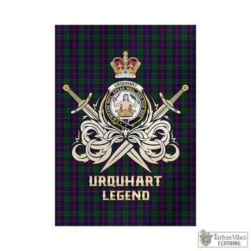 Urquhart Tartan Garden Flag with Clan Crest and the Golden Sword of Courageous Legacy - Tartan Vibes Clothing