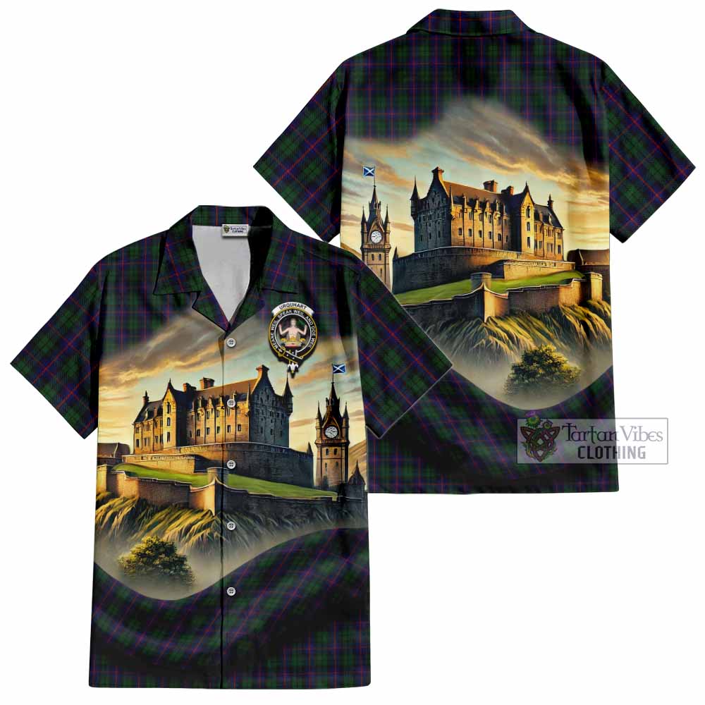 Urquhart Tartan Family Crest Hawaiian Shirt with Scottish Ancient Castle Style - Tartan Vibes Clothing
