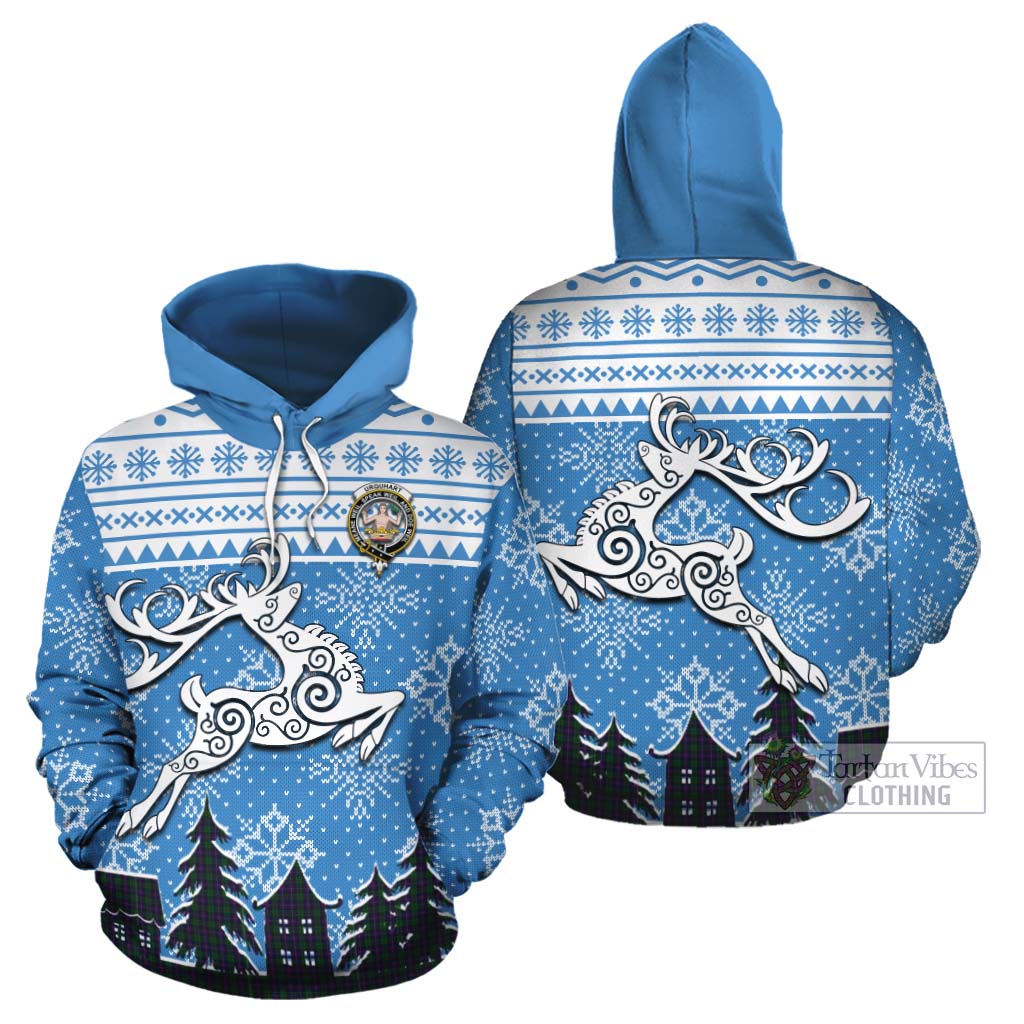 Tartan Vibes Clothing Urquhart Clan Christmas Cotton Hoodie Celtic Reindeer Style