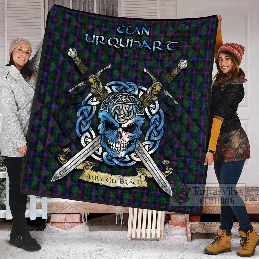 Tartan Vibes Clothing Urquhart Tartan Quilt with Celtic Skull Alba Gu Brath Style