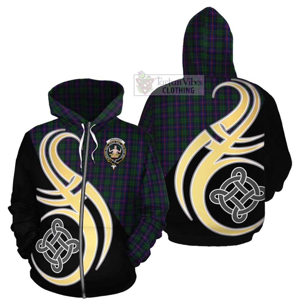 Tartan Vibes Clothing Urquhart Tartan Cotton Hoodie with Family Crest and Celtic Symbol Style