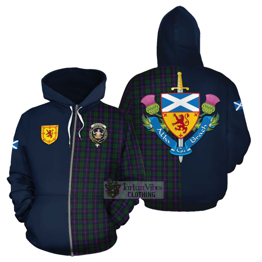 Tartan Vibes Clothing Urquhart Tartan Cotton Hoodie Alba with Scottish Lion Royal Arm Half Style