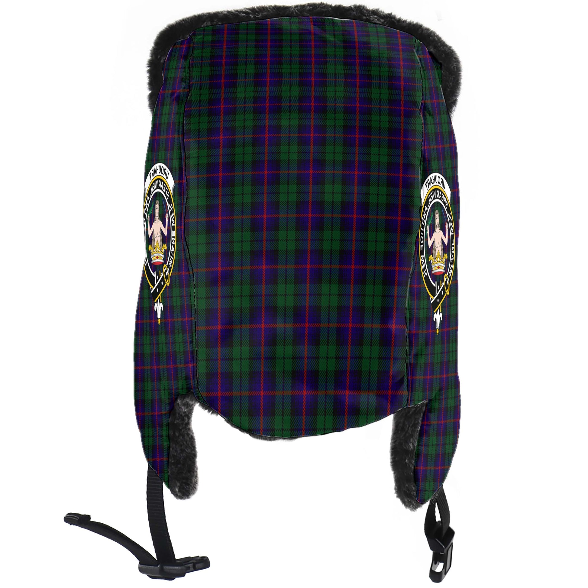 Urquhart Tartan Winter Trapper Hat with Family Crest - Tartanvibesclothing