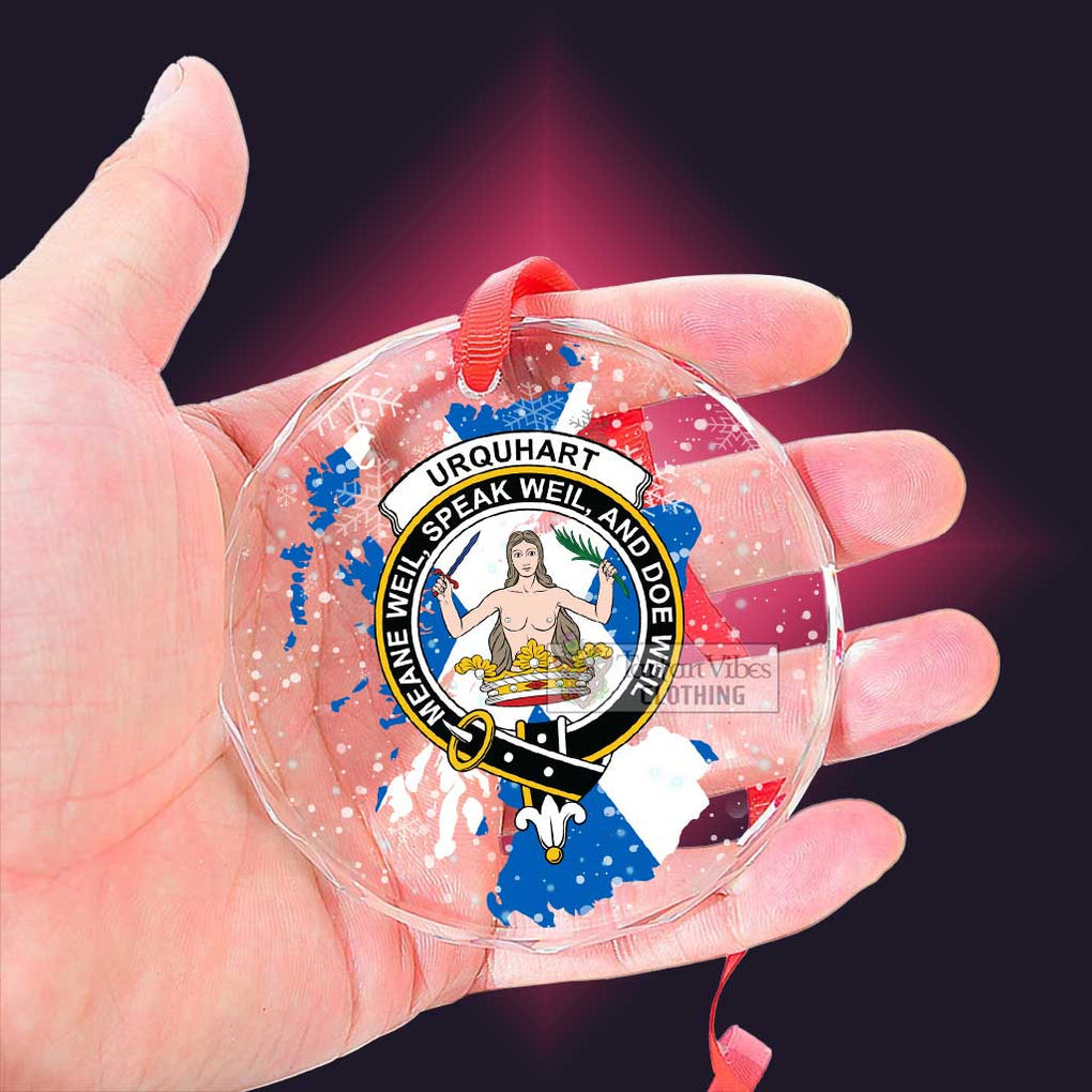 Tartan Vibes Clothing Urquhart Clan Crest Christmas Glass Ornament with Scotland Map