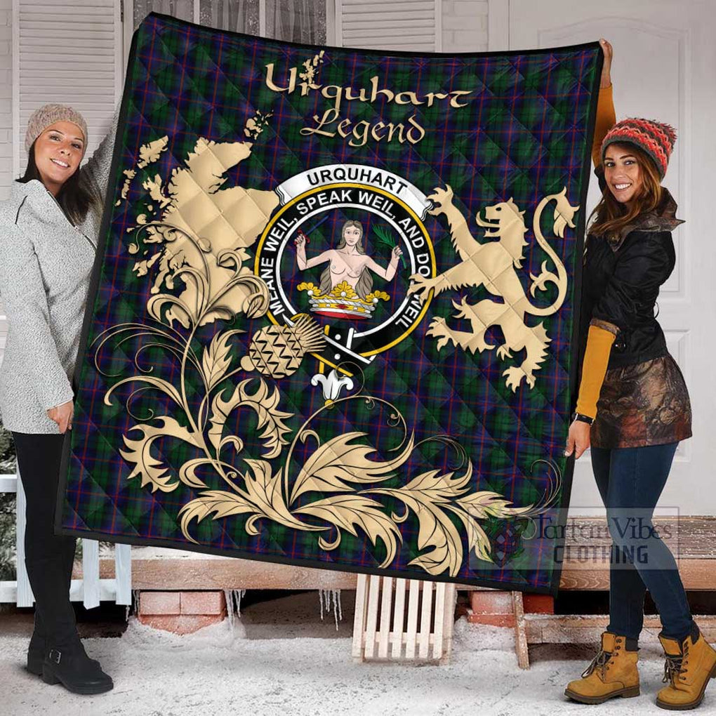 Tartan Vibes Clothing Urquhart Tartan Quilt with Family Crest and Scottish Symbol Style