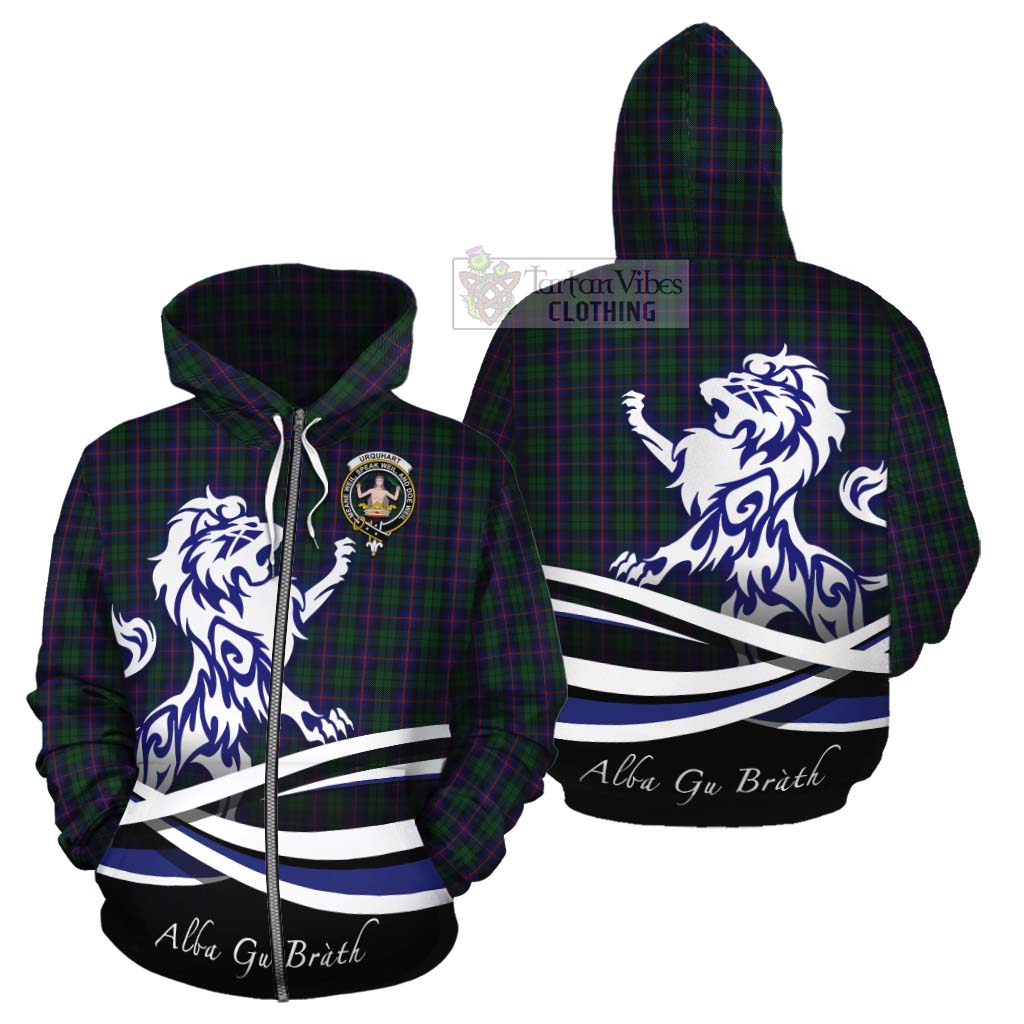 Tartan Vibes Clothing Urquhart Tartan Cotton Hoodie with Alba Gu Brath Regal Lion Emblem