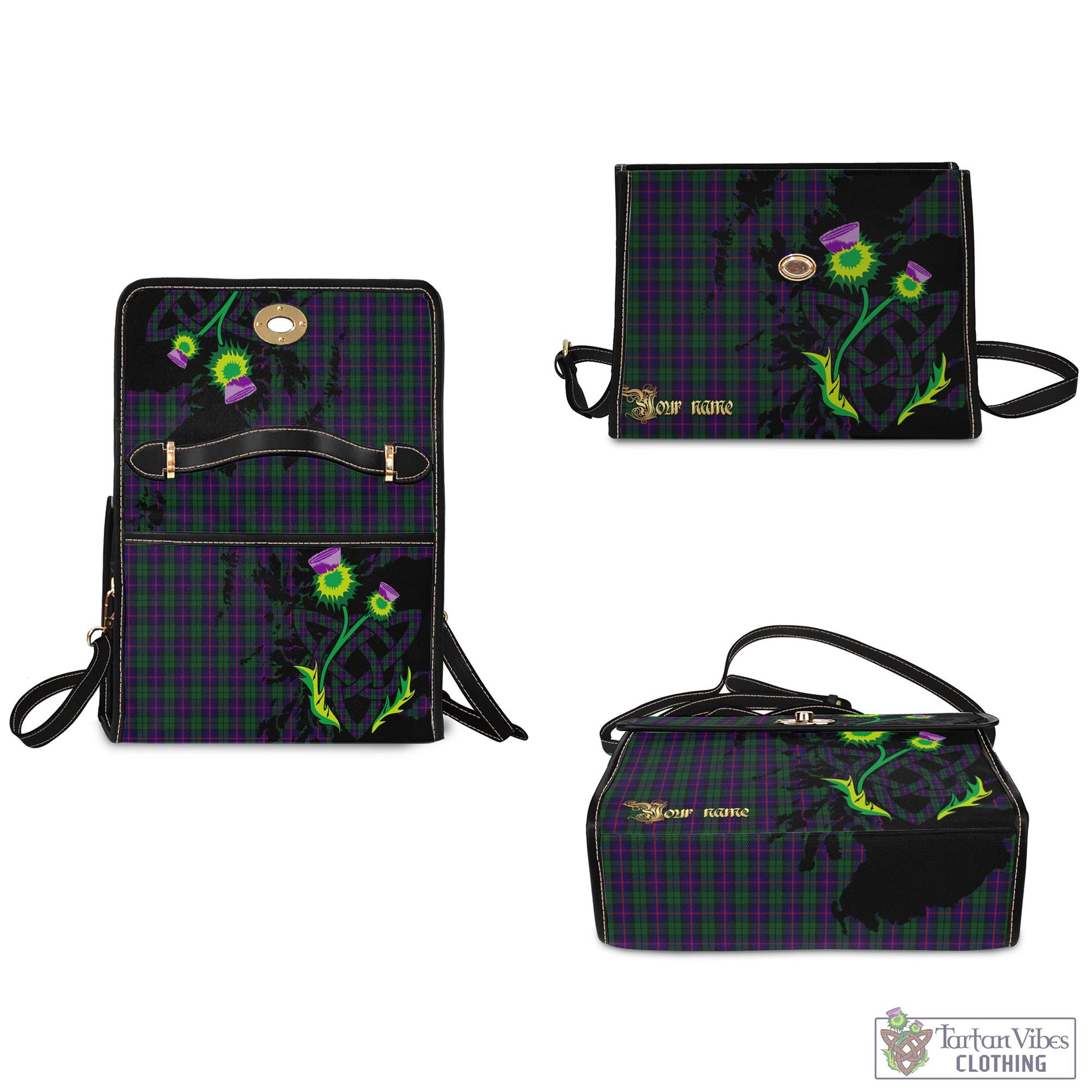 Tartan Vibes Clothing Urquhart Tartan Waterproof Canvas Bag with Scotland Map and Thistle Celtic Accents