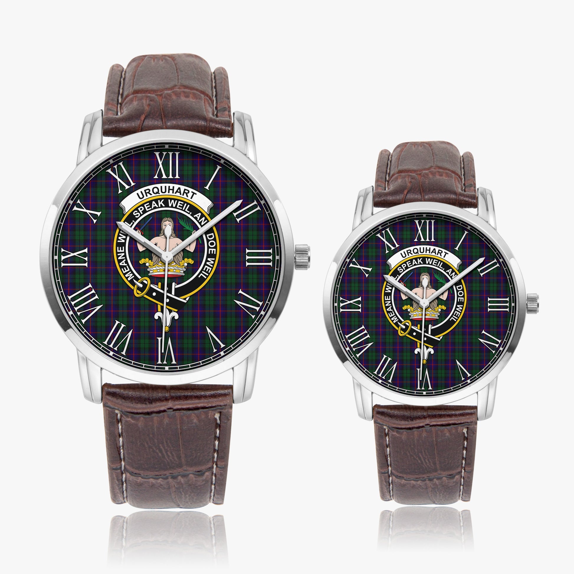 Urquhart Tartan Family Crest Leather Strap Quartz Watch - Tartanvibesclothing