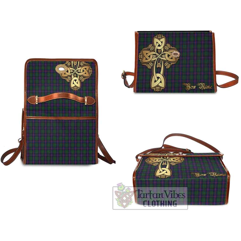 Tartan Vibes Clothing Urquhart Tartan Waterproof Canvas Bag Golden Thistle Celtic Cross Style