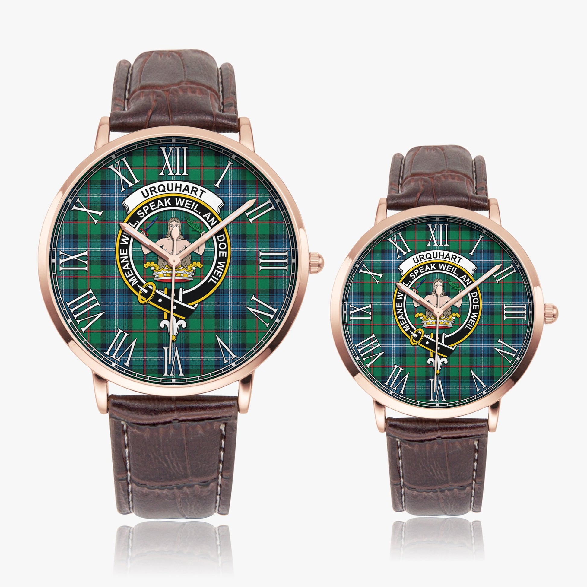 Urquhart Ancient Tartan Family Crest Leather Strap Quartz Watch - Tartanvibesclothing