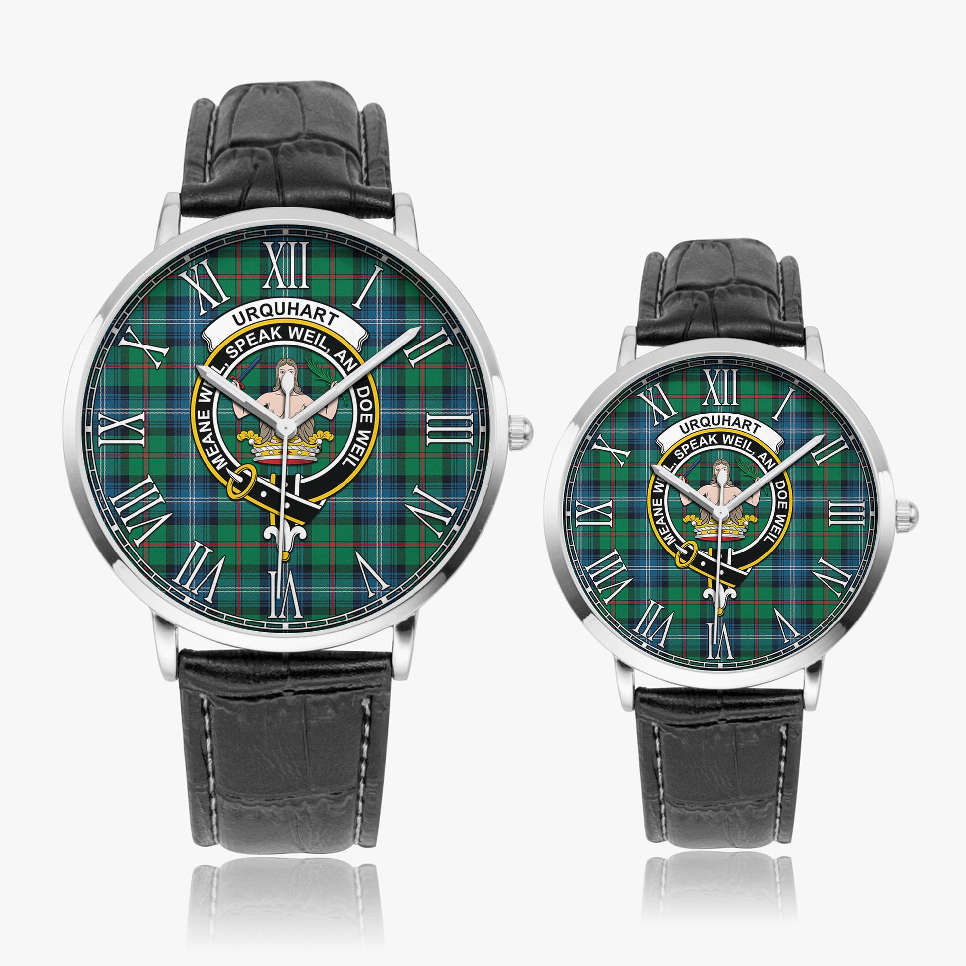 Urquhart Ancient Tartan Family Crest Leather Strap Quartz Watch - Tartanvibesclothing