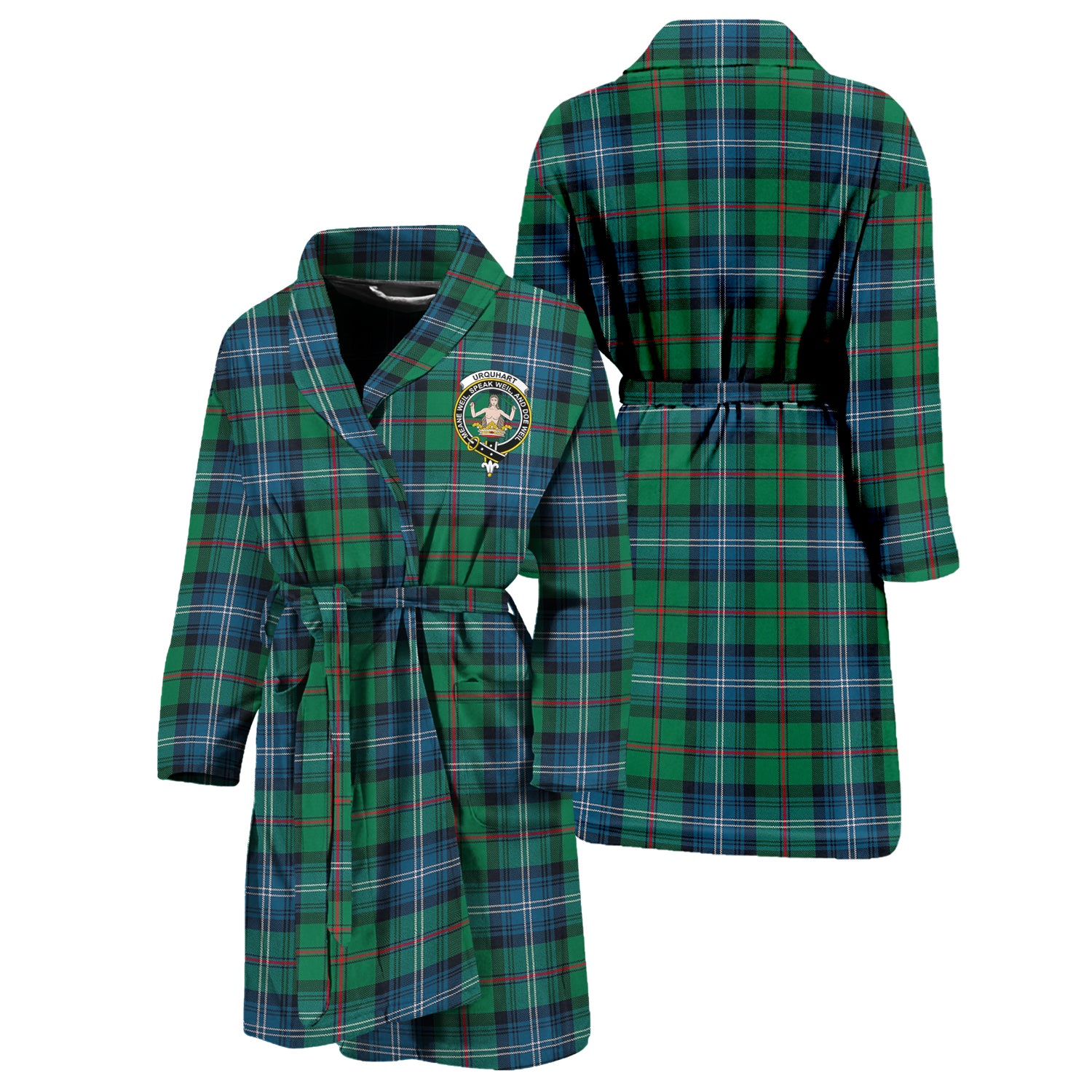 Urquhart Ancient Tartan Bathrobe with Family Crest Unisex S - Tartan Vibes Clothing