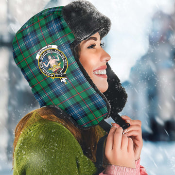 Urquhart Ancient Tartan Winter Trapper Hat with Family Crest